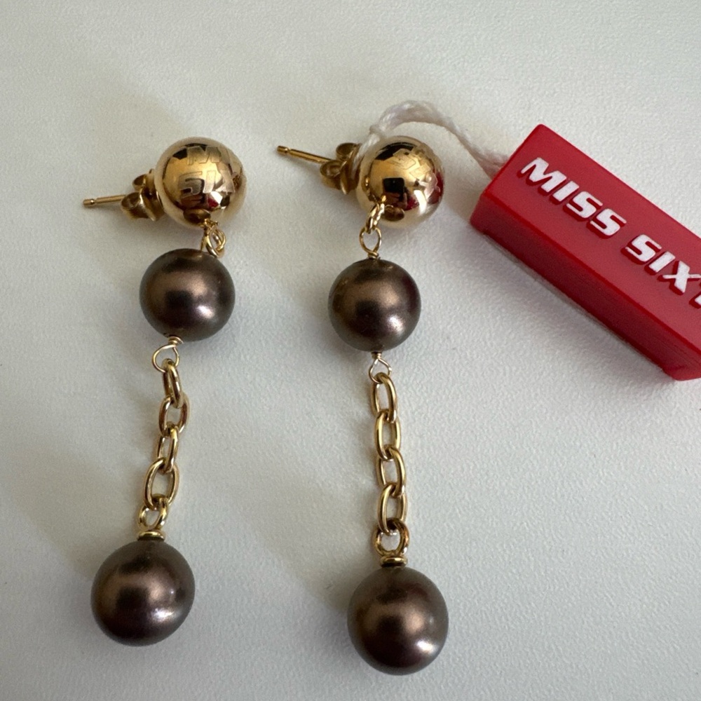 Miss Sixty Gold and Dark Brown Chain Earrings